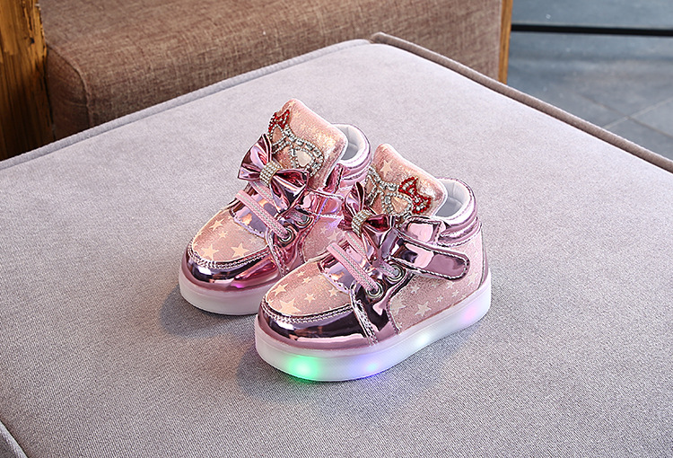 Fashion Children's Stars Leather Kid's LED Light Shoes Magic Buckle  Star Luminous Toddler Sneakers