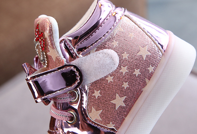 Fashion Children's Stars Leather Kid's LED Light Shoes Magic Buckle  Star Luminous Toddler Sneakers