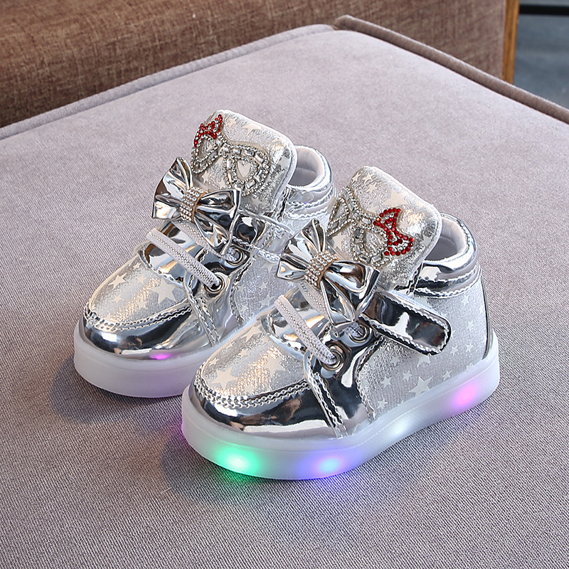 Fashion Children's Stars Leather Kid's LED Light Shoes Magic Buckle  Star Luminous Toddler Sneakers