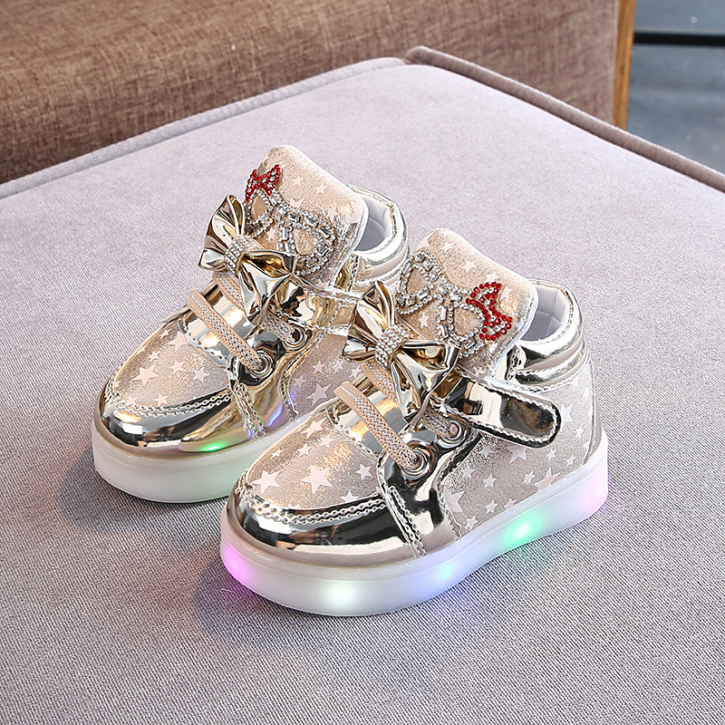 Fashion Children's Stars Leather Kid's LED Light Shoes Magic Buckle  Star Luminous Toddler Sneakers