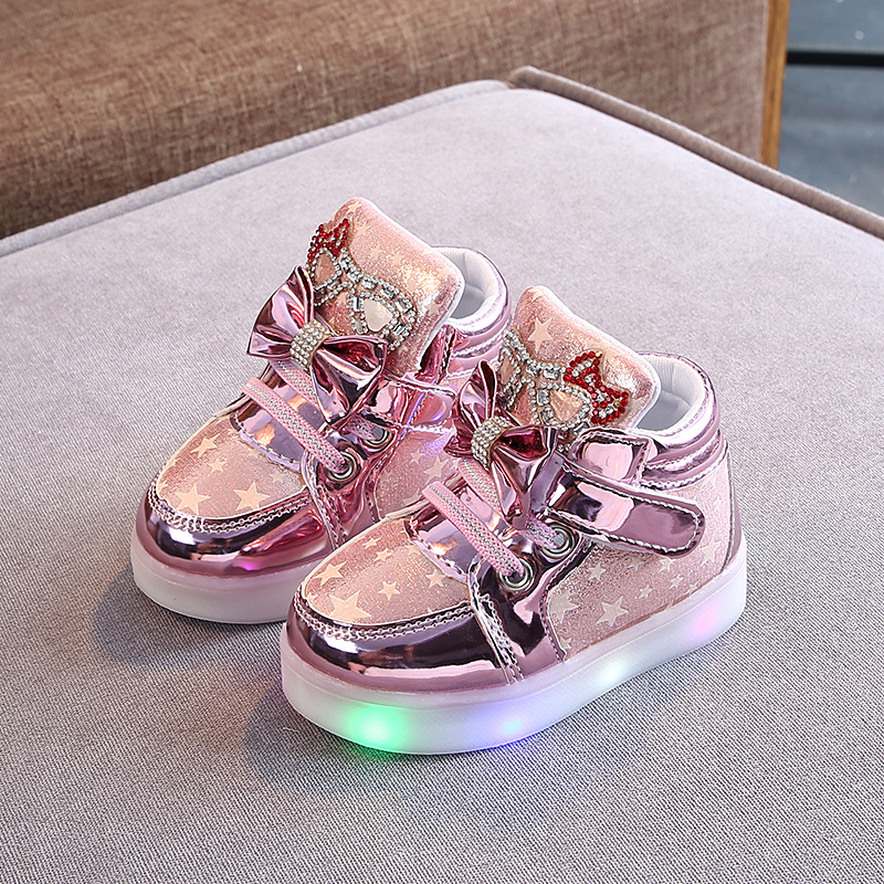 Fashion Children's Stars Leather Kid's LED Light Shoes Magic Buckle  Star Luminous Toddler Sneakers