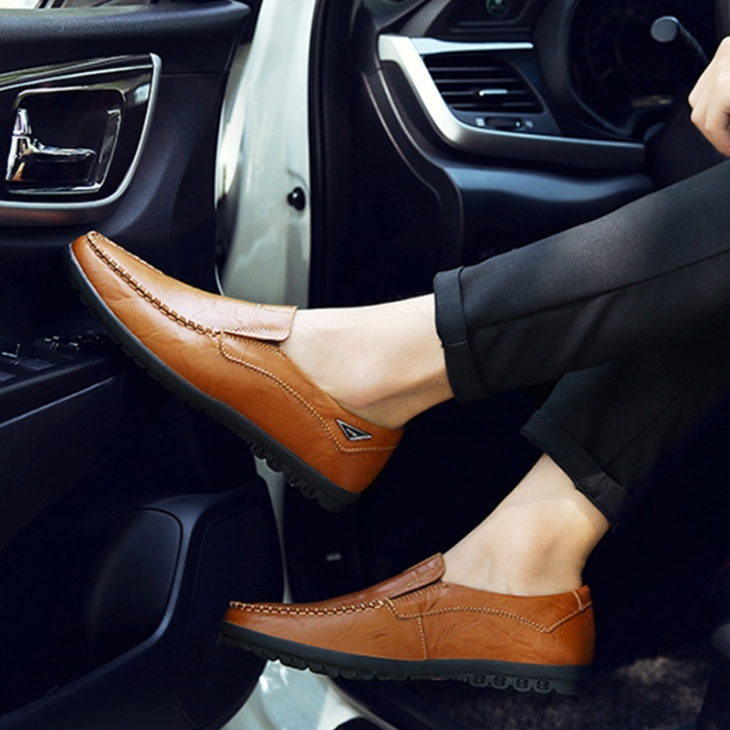 Men&apos;s Fashion Flat Casual Moccasins Shoes Leather Peas Shoes Male Walking Peas Shoes Loafers for Men