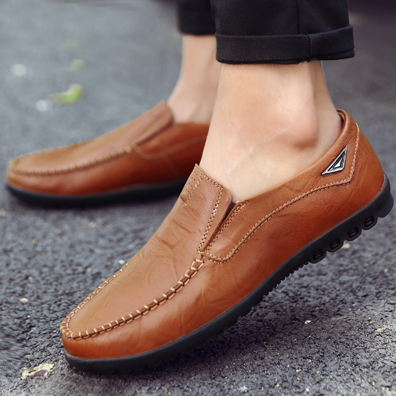 Men&apos;s Fashion Flat Casual Moccasins Shoes Leather Peas Shoes Male Walking Peas Shoes Loafers for Men