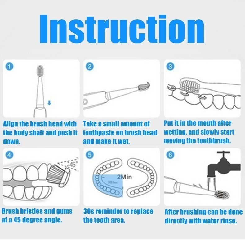 4 Replaced Toothbrush Head For Free Charging Sonic Electric Toothbrush 5 Modes IPX7 Remove Plaque