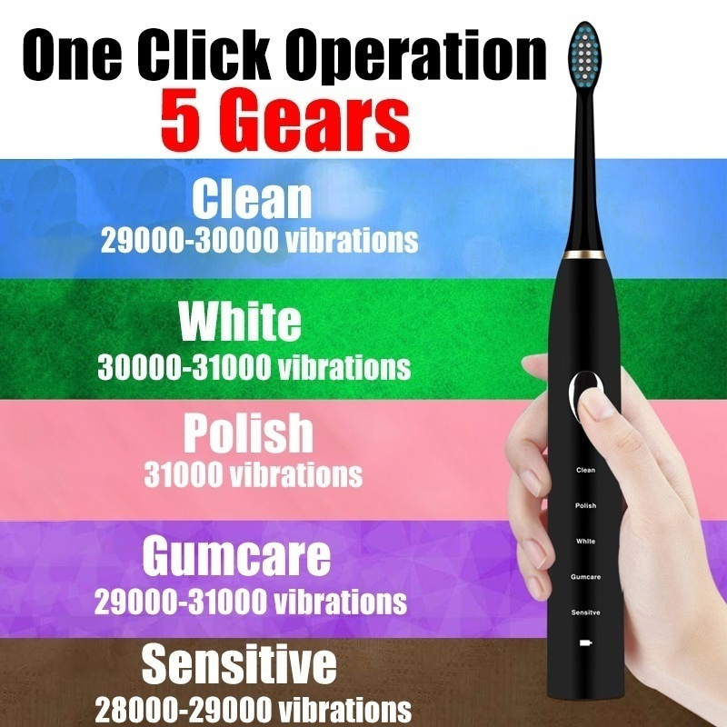4 Replaced Toothbrush Head For Free Charging Sonic Electric Toothbrush 5 Modes IPX7 Remove Plaque