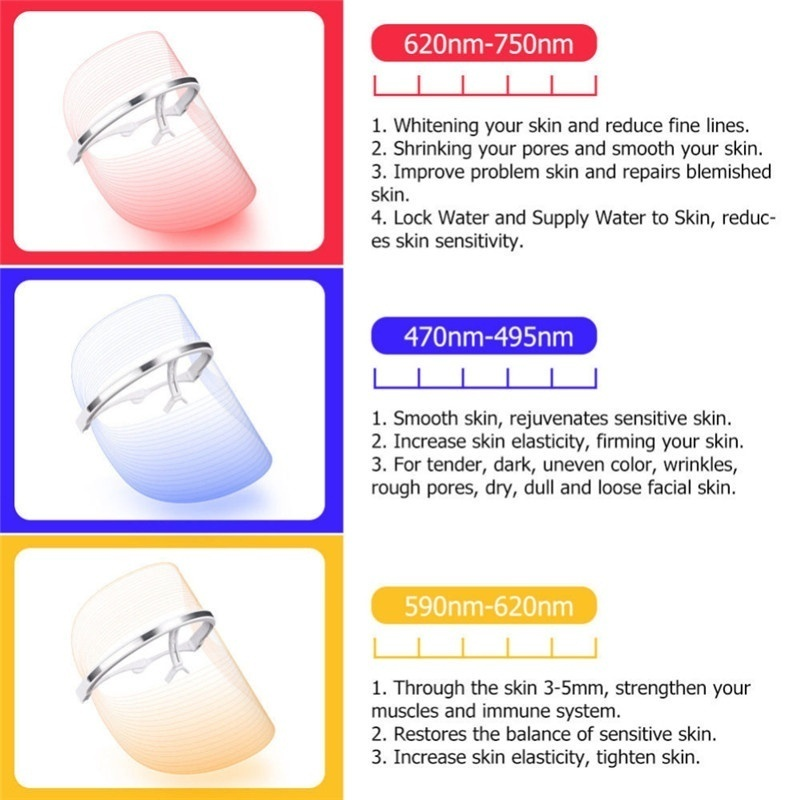 LED Instrument 3 Colors Light Skin Care Mask Rejuvenation Wrinkle Removal Masks