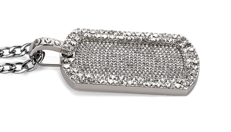Men's Pendant Filled Iced Out Rhinestone Charm Square Necklace with Cuban Chain Hip Hop Jewelry