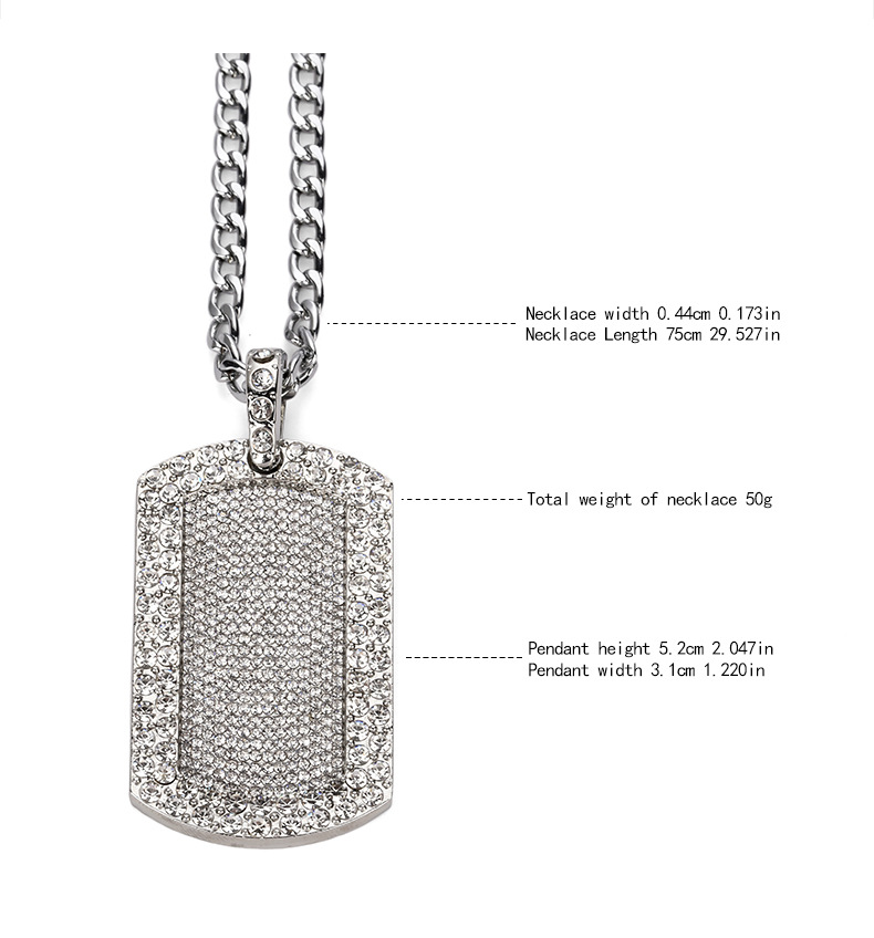 Men's Pendant Filled Iced Out Rhinestone Charm Square Necklace with Cuban Chain Hip Hop Jewelry