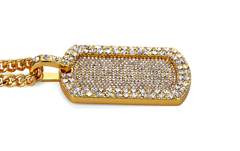 Men's Pendant Filled Iced Out Rhinestone Charm Square Necklace with Cuban Chain Hip Hop Jewelry