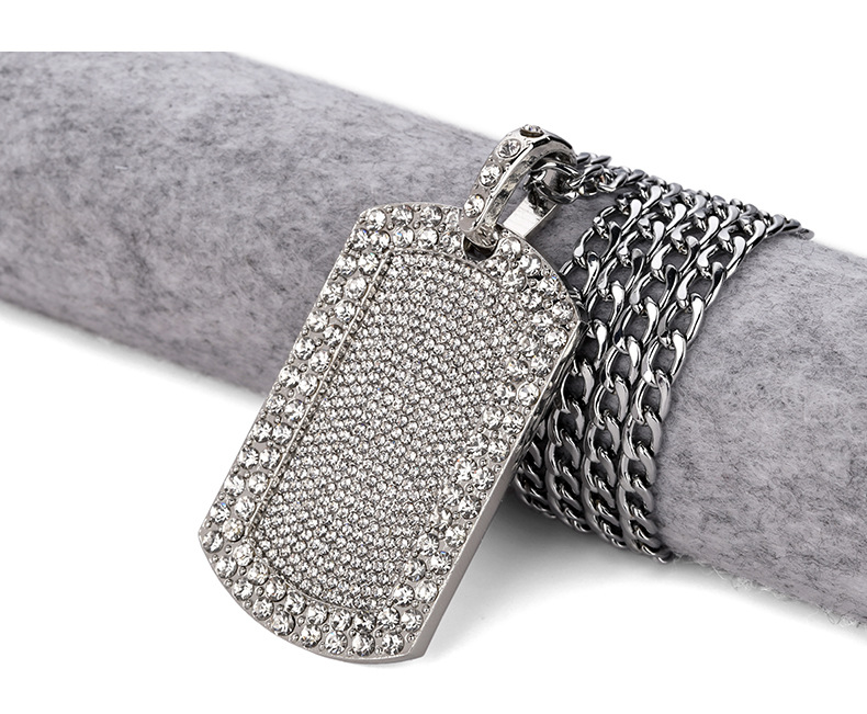 Men's Pendant Filled Iced Out Rhinestone Charm Square Necklace with Cuban Chain Hip Hop Jewelry