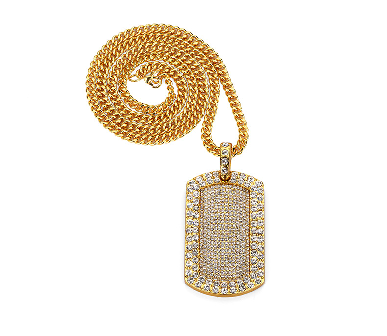 Men's Pendant Filled Iced Out Rhinestone Charm Square Necklace with Cuban Chain Hip Hop Jewelry
