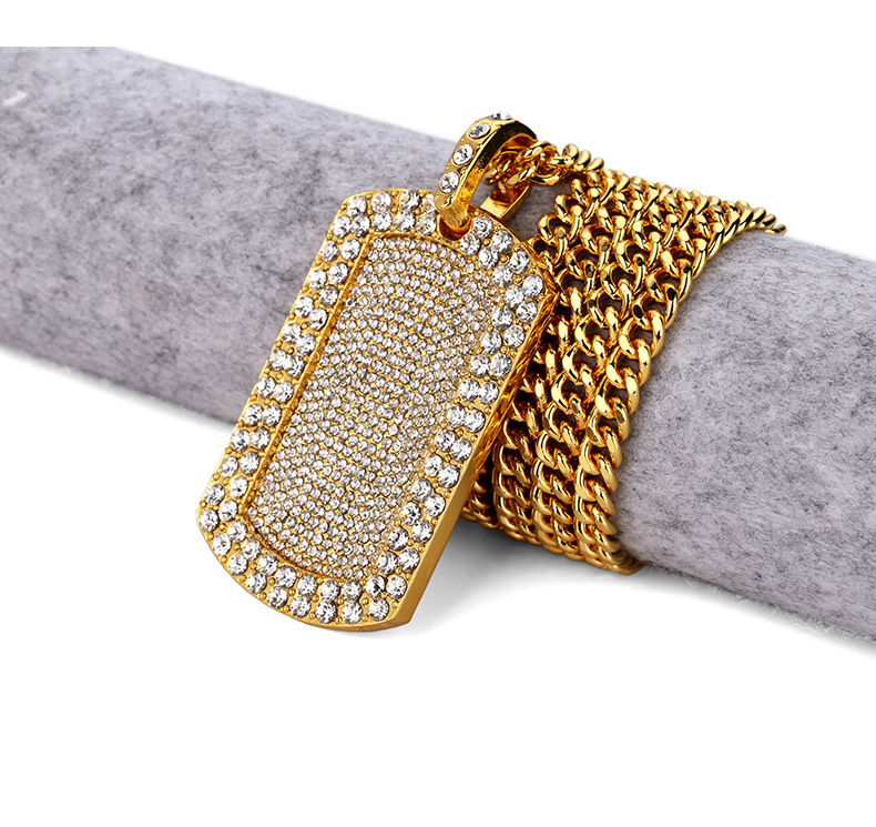 Men's Pendant Filled Iced Out Rhinestone Charm Square Necklace with Cuban Chain Hip Hop Jewelry