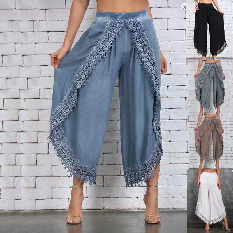 Women&apos;s Fashion Long Pant Loose Baggy Harem Sport Pants Trousers Lace Beach Slight Summer Pants