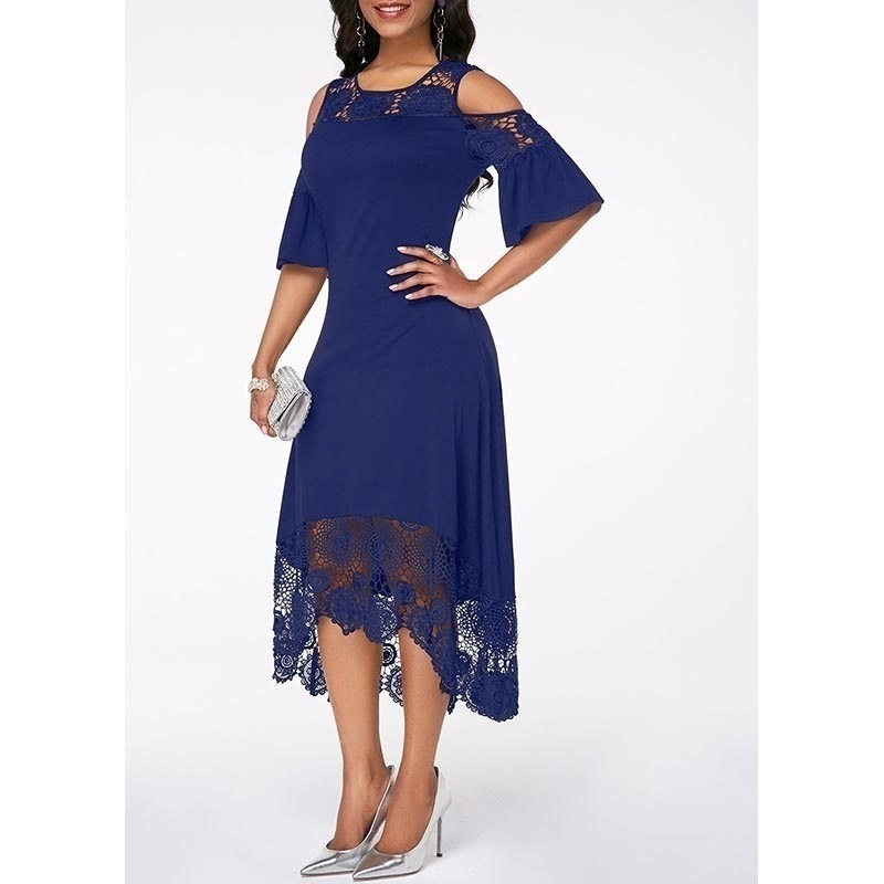 Plus Size 5XL Women Elegant Lace Hollow Out Sleeve Off Shoulder Dress Knee Length Evening Dress