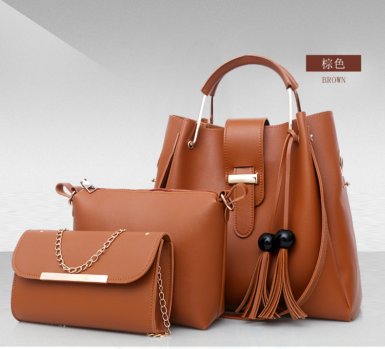 3 Sets Classic Women Ladies Female Detachable Leather Shoulder Handbag