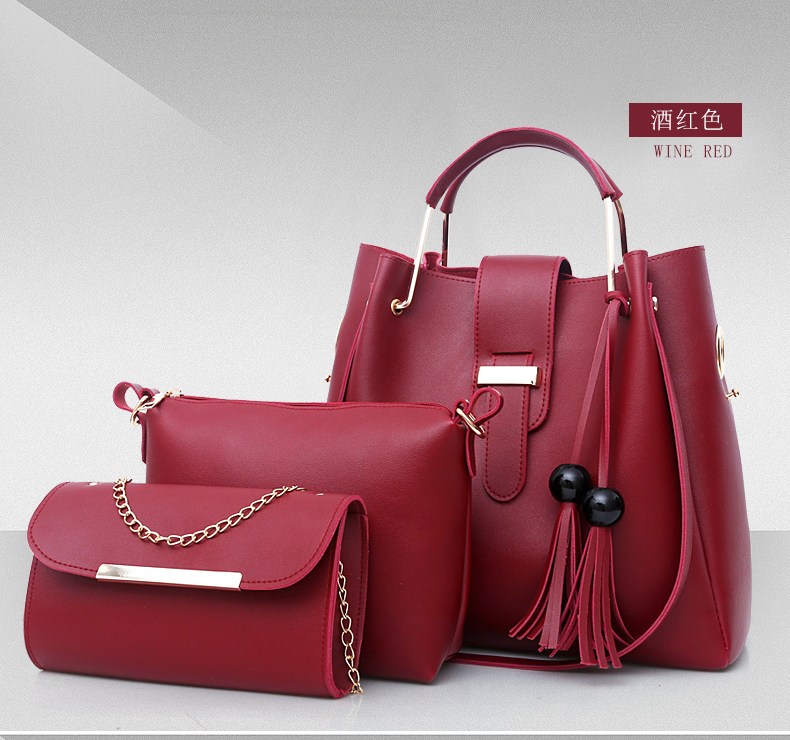 3 Sets Classic Women Ladies Female Detachable Leather Shoulder Handbag
