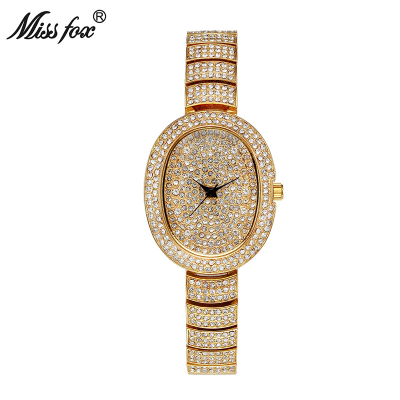 MISSFOX Woman Cute Luxury Women Gold Watches Steel Mesh Rhinestone Sweet Style Quartz Watch
