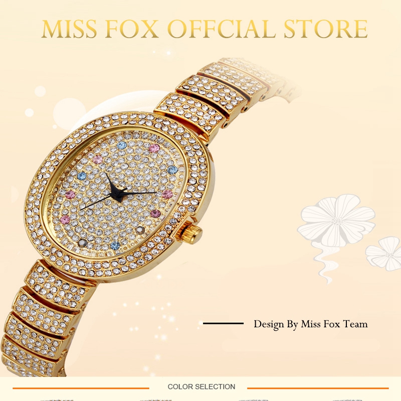 MISSFOX Woman Cute Luxury Women Gold Watches Steel Mesh Rhinestone Sweet Style Quartz Watch