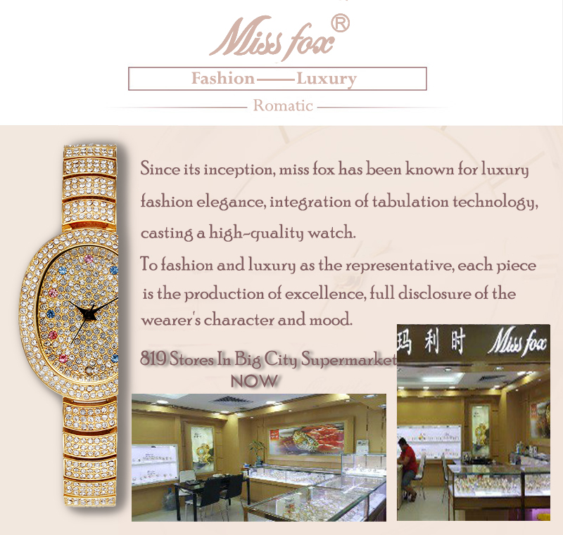 MISSFOX Woman Cute Luxury Women Gold Watches Steel Mesh Rhinestone Sweet Style Quartz Watch