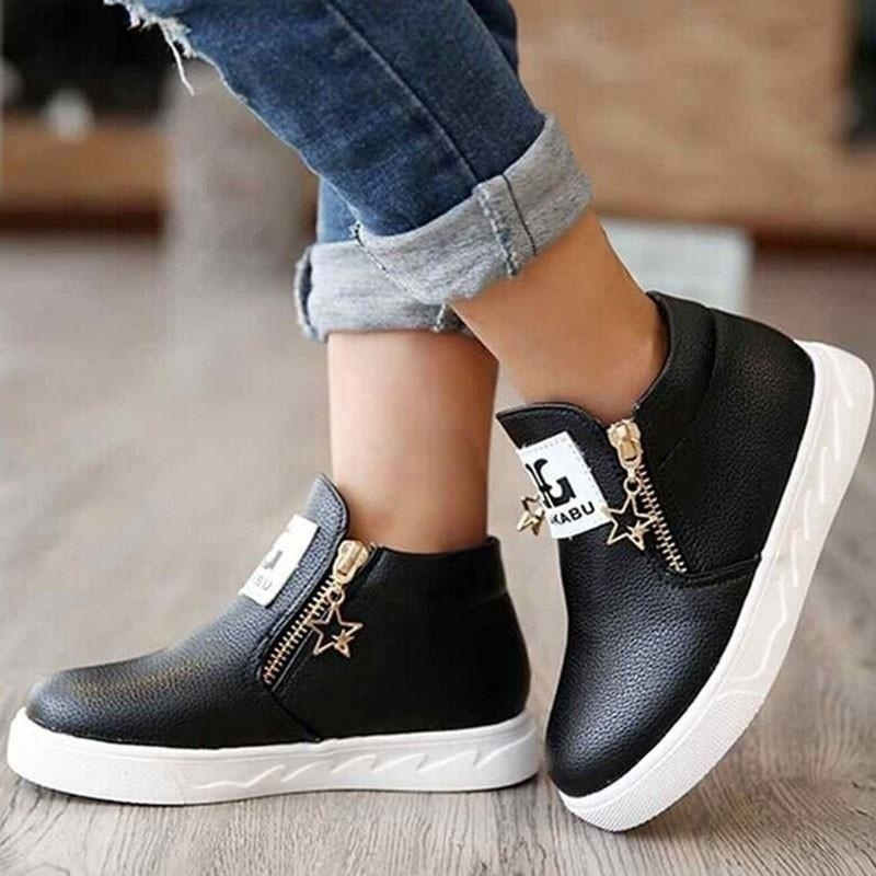Newstylish Boys Grils Kids Casual Ankle Boots Children Zipper Stars PU Leather
