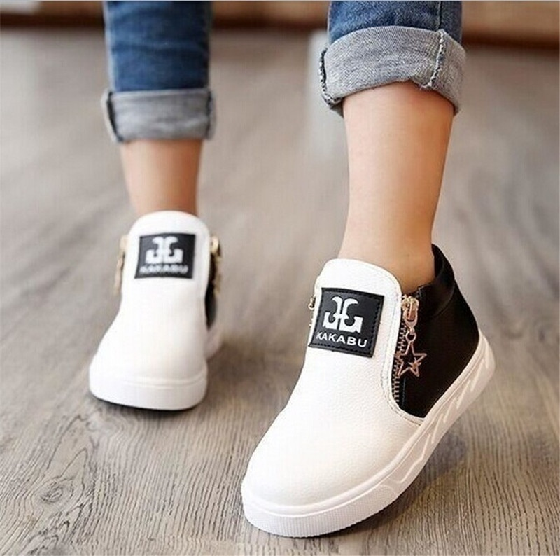 Newstylish Boys Grils Kids Casual Ankle Boots Children Zipper Stars PU Leather