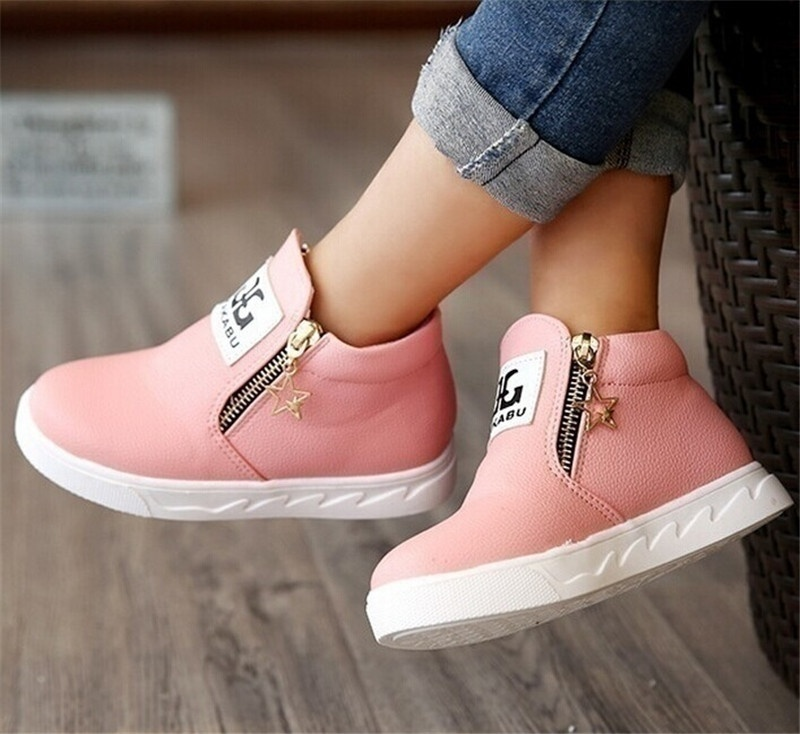 Newstylish Boys Grils Kids Casual Ankle Boots Children Zipper Stars PU Leather