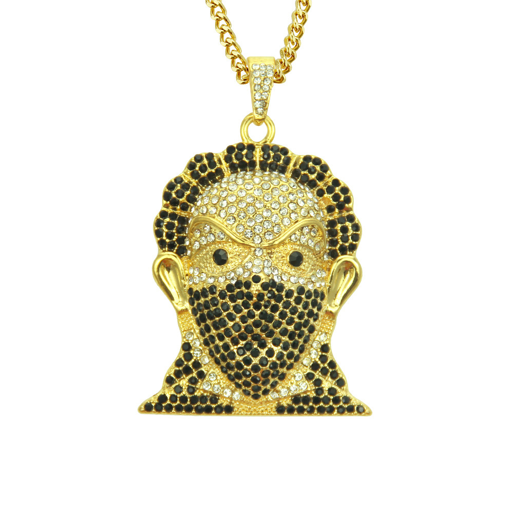 Iced Out Large Size Head Pendant Hip Hop Necklace Jewelry 30inch Stainless Steel Cuban Chain