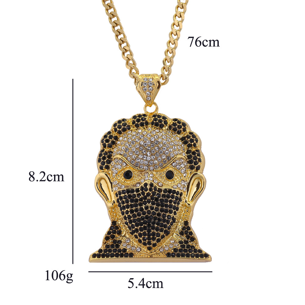 Iced Out Large Size Head Pendant Hip Hop Necklace Jewelry 30inch Stainless Steel Cuban Chain