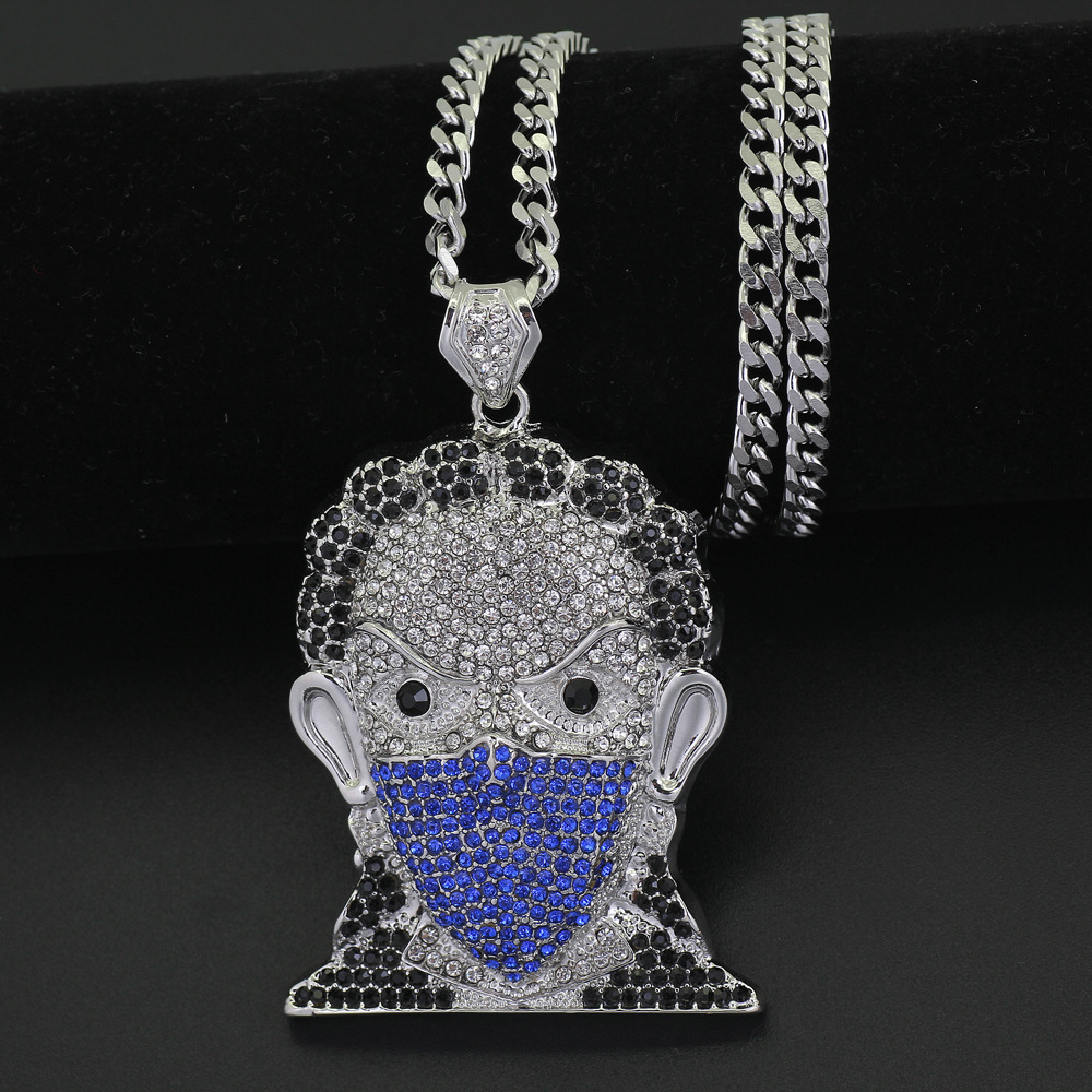 Iced Out Large Size Head Pendant Hip Hop Necklace Jewelry 30inch Stainless Steel Cuban Chain