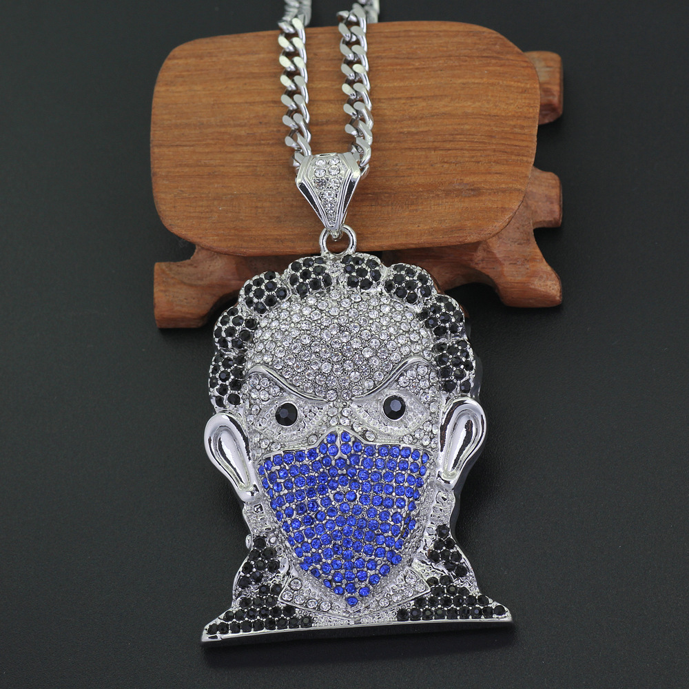 Iced Out Large Size Head Pendant Hip Hop Necklace Jewelry 30inch Stainless Steel Cuban Chain