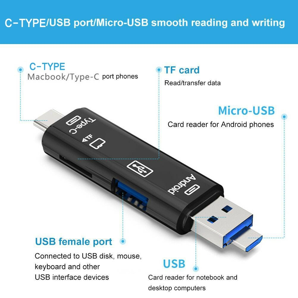 1 PC C Type 5-in-1 Card Reader C TYPE To TF USB 2.0 Multifunction OTG Type-c  Hub Extension