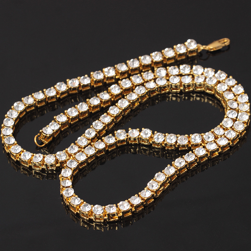 2pcs/set Hip Hop Full Rhinestones Iced Out Miami Curb Cuban Chain Necklace