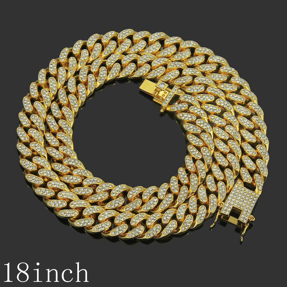 2pcs/set Hip Hop Full Rhinestones Iced Out Miami Curb Cuban Chain Necklace