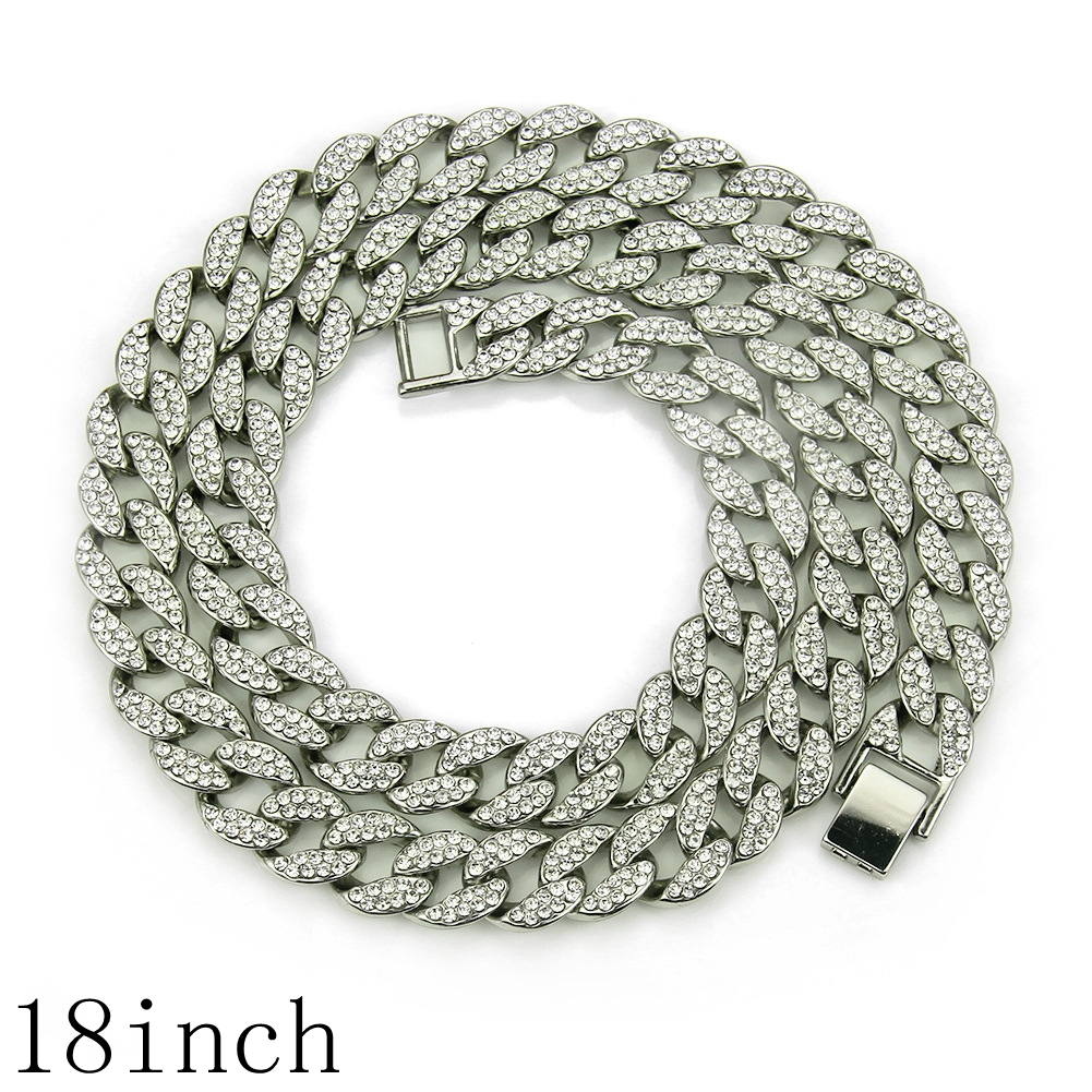 2pcs/set Hip Hop Full Rhinestones Iced Out Miami Curb Cuban Chain Necklace