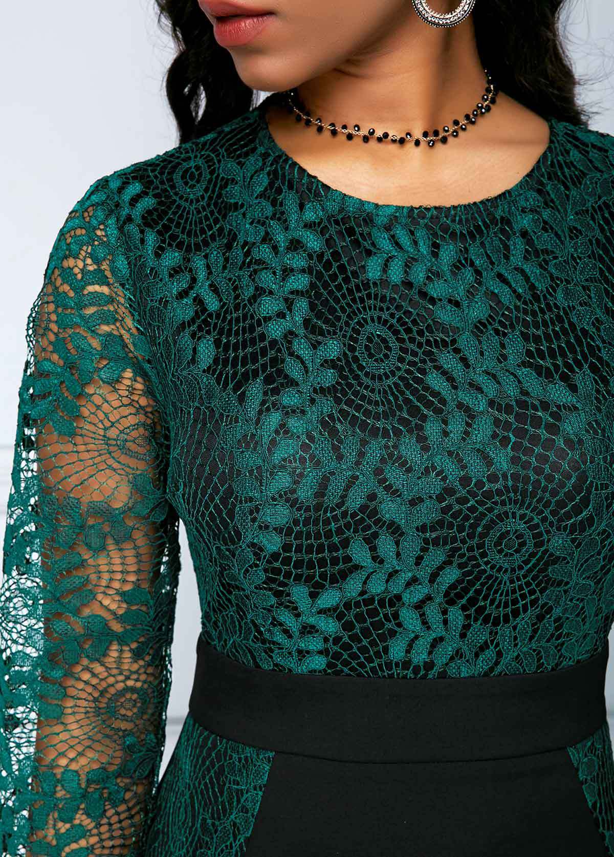 Women&apos;s Clothes Zipper Back Frill Hem Lace Patchwork Dress Dresses