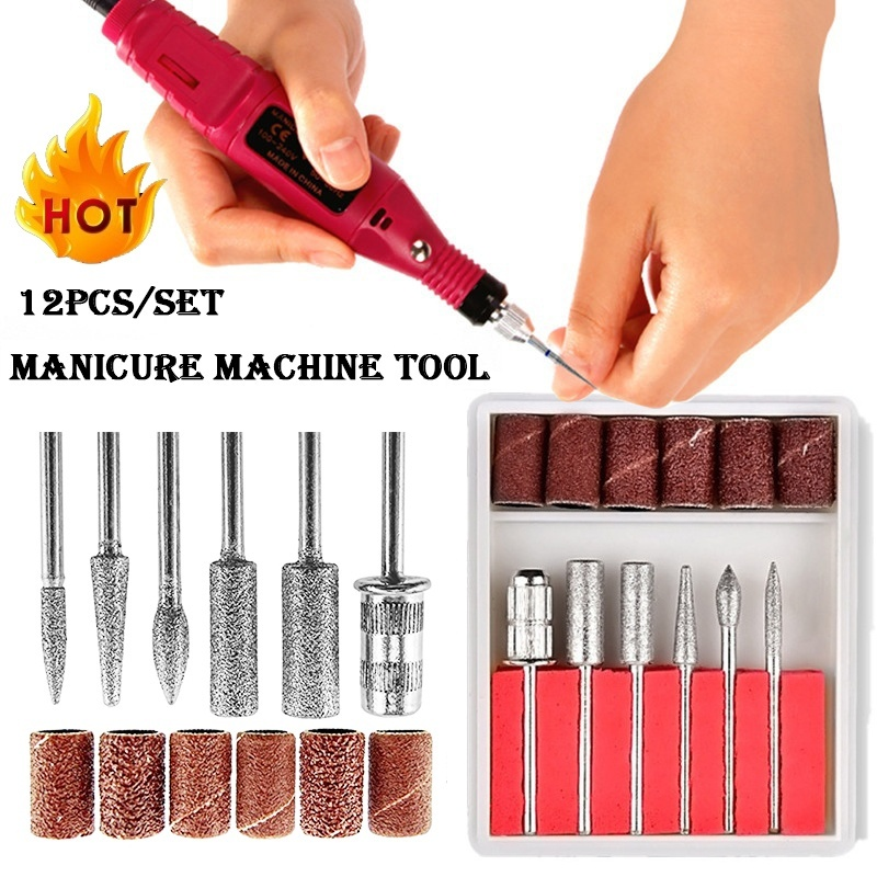 12pcs/set DIY Unisex Salon Stainless Steel Electric Manicure Accessories Drill Bits Sand Grinding
