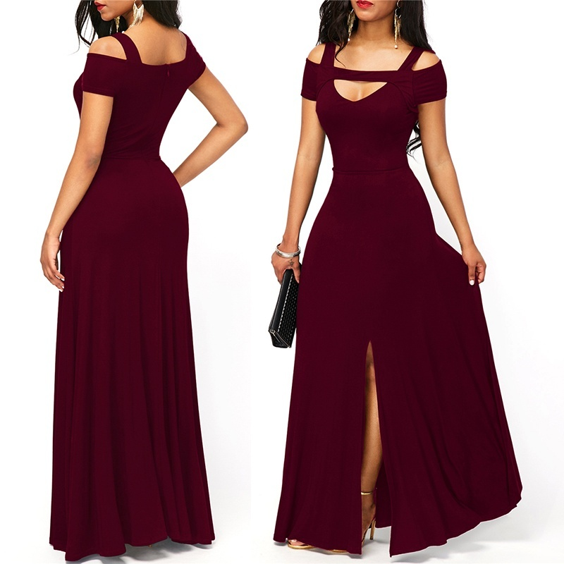 Womens Cold Shoulder V Neck Bodycon Prom Evening Club Maxi Long Dresses