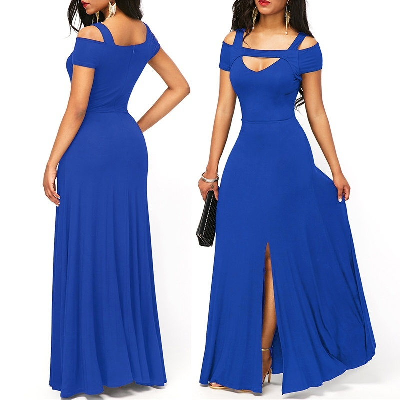 Womens Cold Shoulder V Neck Bodycon Prom Evening Club Maxi Long Dresses