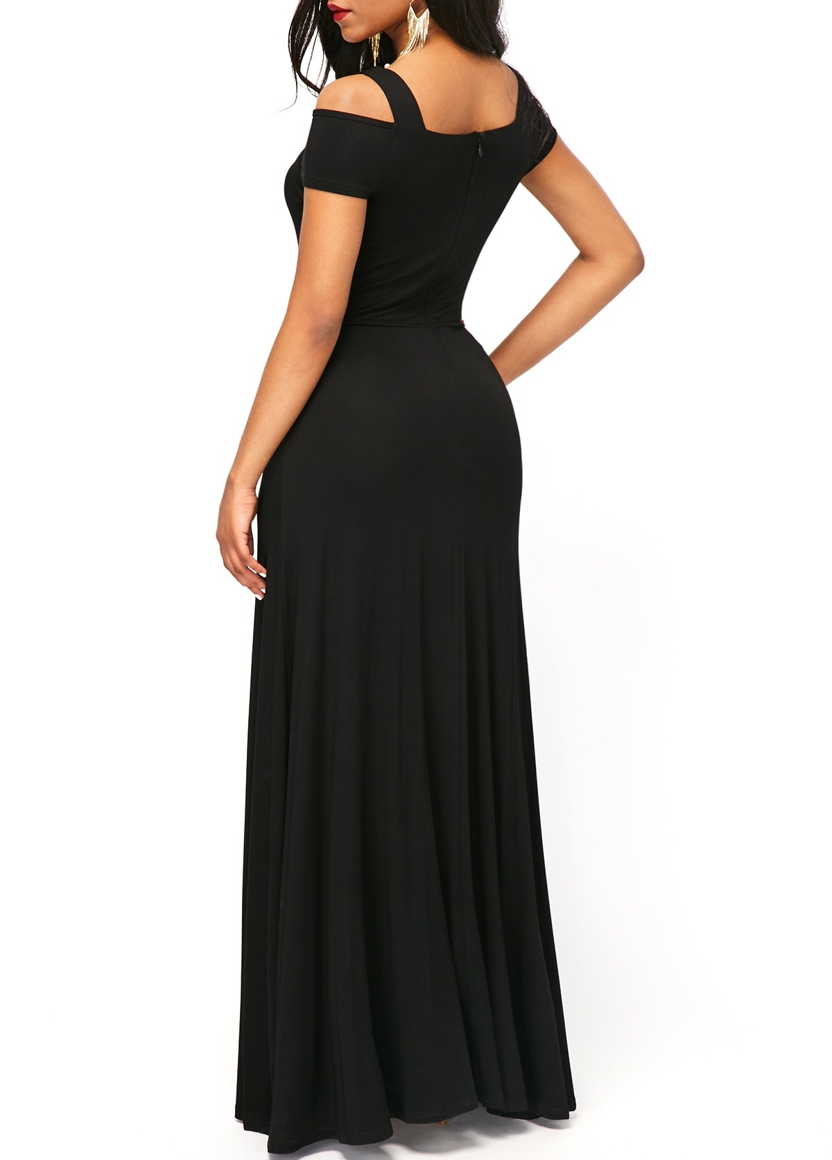 Womens Cold Shoulder V Neck Bodycon Prom Evening Club Maxi Long Dresses