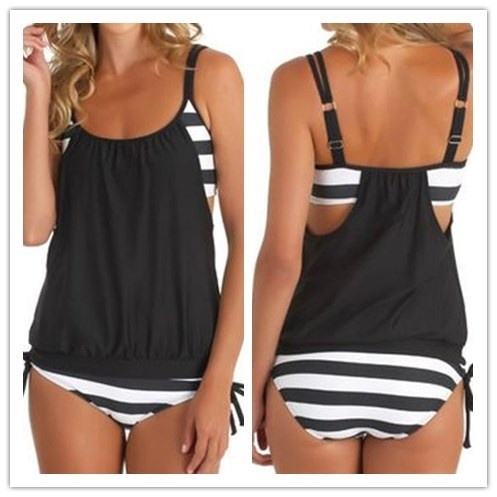 Women&apos;s stripes Lined up double up tankini top swimwear