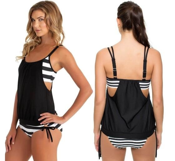 Women&apos;s stripes Lined up double up tankini top swimwear