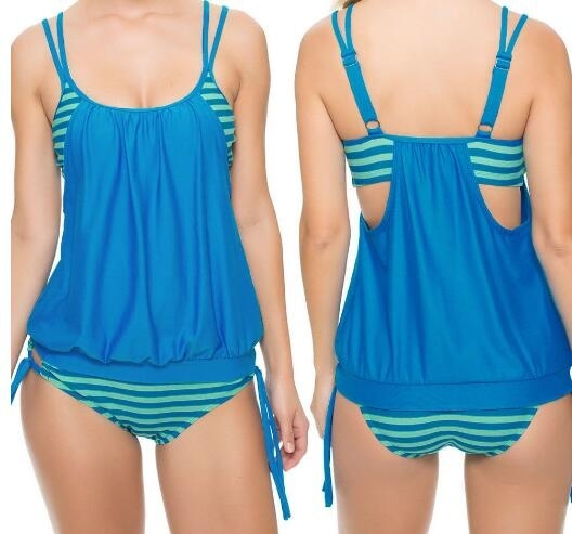 Women&apos;s stripes Lined up double up tankini top swimwear