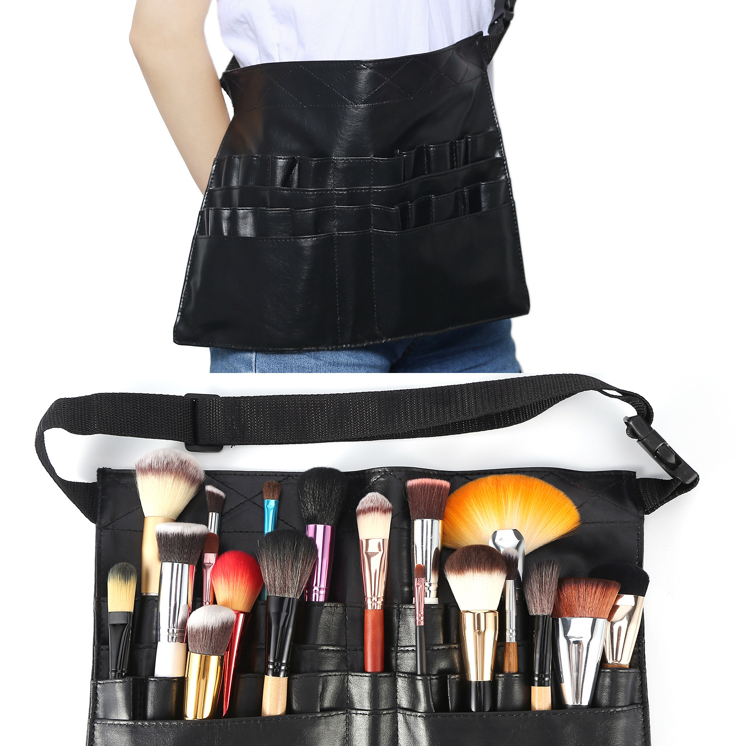 PVC Apron Bag Protable Cosmetic Artist Makeup Brush Belt Strap Professional Make up Bag Holder