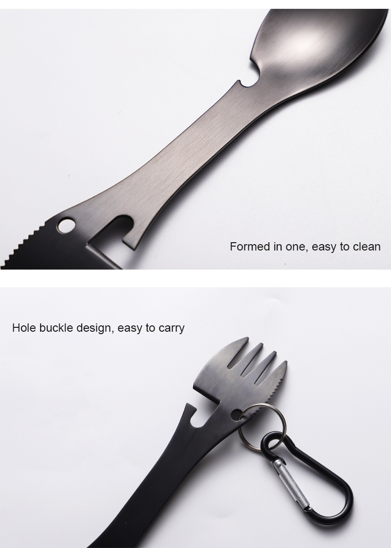 5-in-1 Camping Utensils Cutlery Stainless Steel  Knife Spoon Opener Set - Multifunctional Tool
