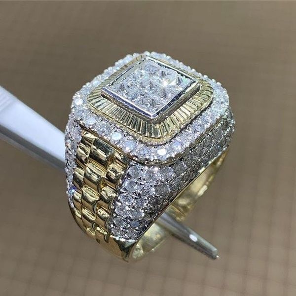 Business Men&apos;s Fashion 18K Gold Natural White Sapphire Diamond Jewelry Boyfriend Gift Ring