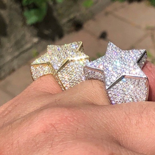 Hip Hop Five Star Rings Men&apos;s Gold Silver Color Iced Out Cubic Zircon Jewelry Ring Gifts