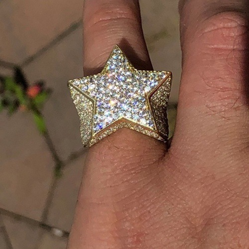 Hip Hop Five Star Rings Men&apos;s Gold Silver Color Iced Out Cubic Zircon Jewelry Ring Gifts