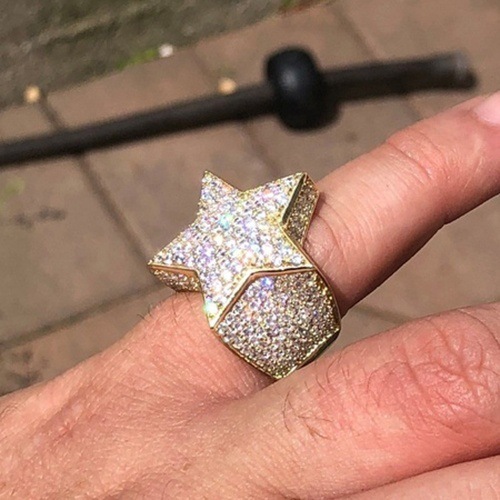 Hip Hop Five Star Rings Men&apos;s Gold Silver Color Iced Out Cubic Zircon Jewelry Ring Gifts