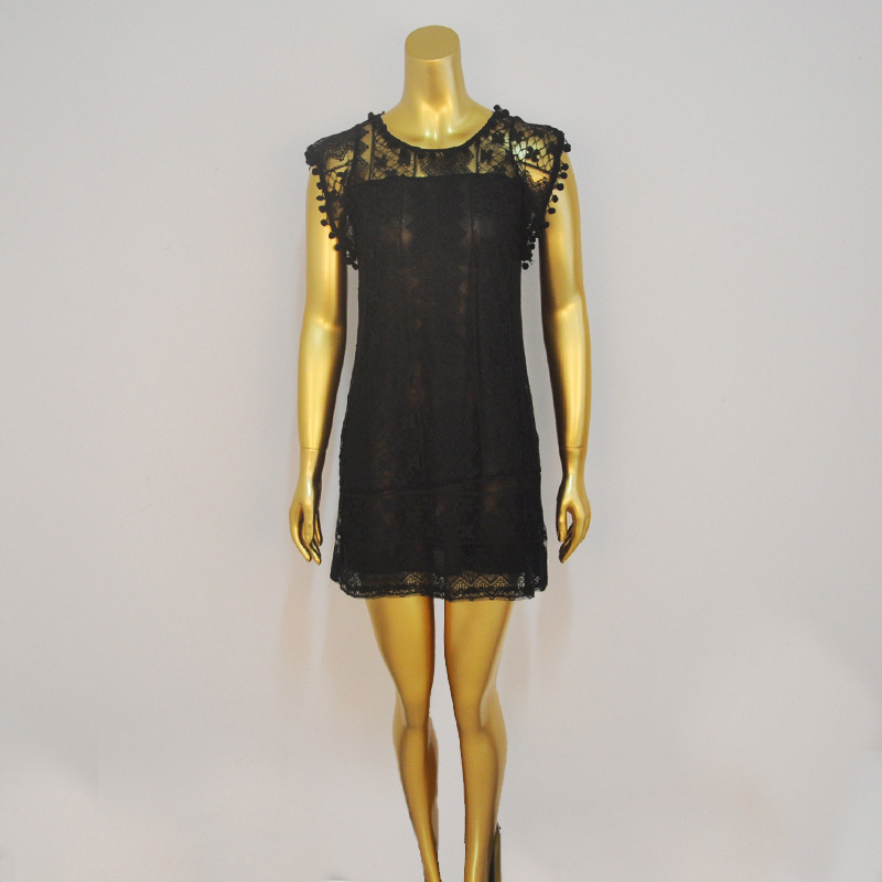 Summer Dress Sexy Women Casual Sleeveless Beach Short Dress Tassel Solid White Mini Lace Dress