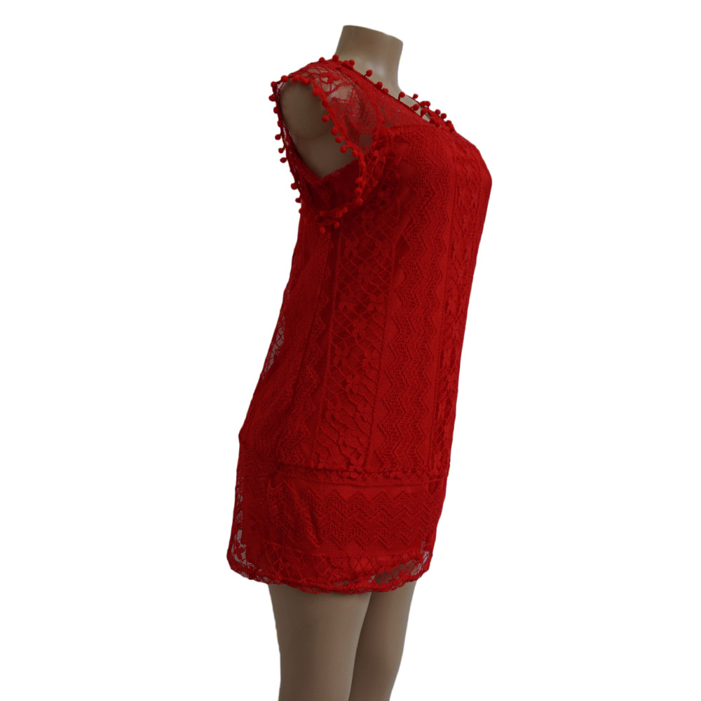 Summer Dress Sexy Women Casual Sleeveless Beach Short Dress Tassel Solid White Mini Lace Dress